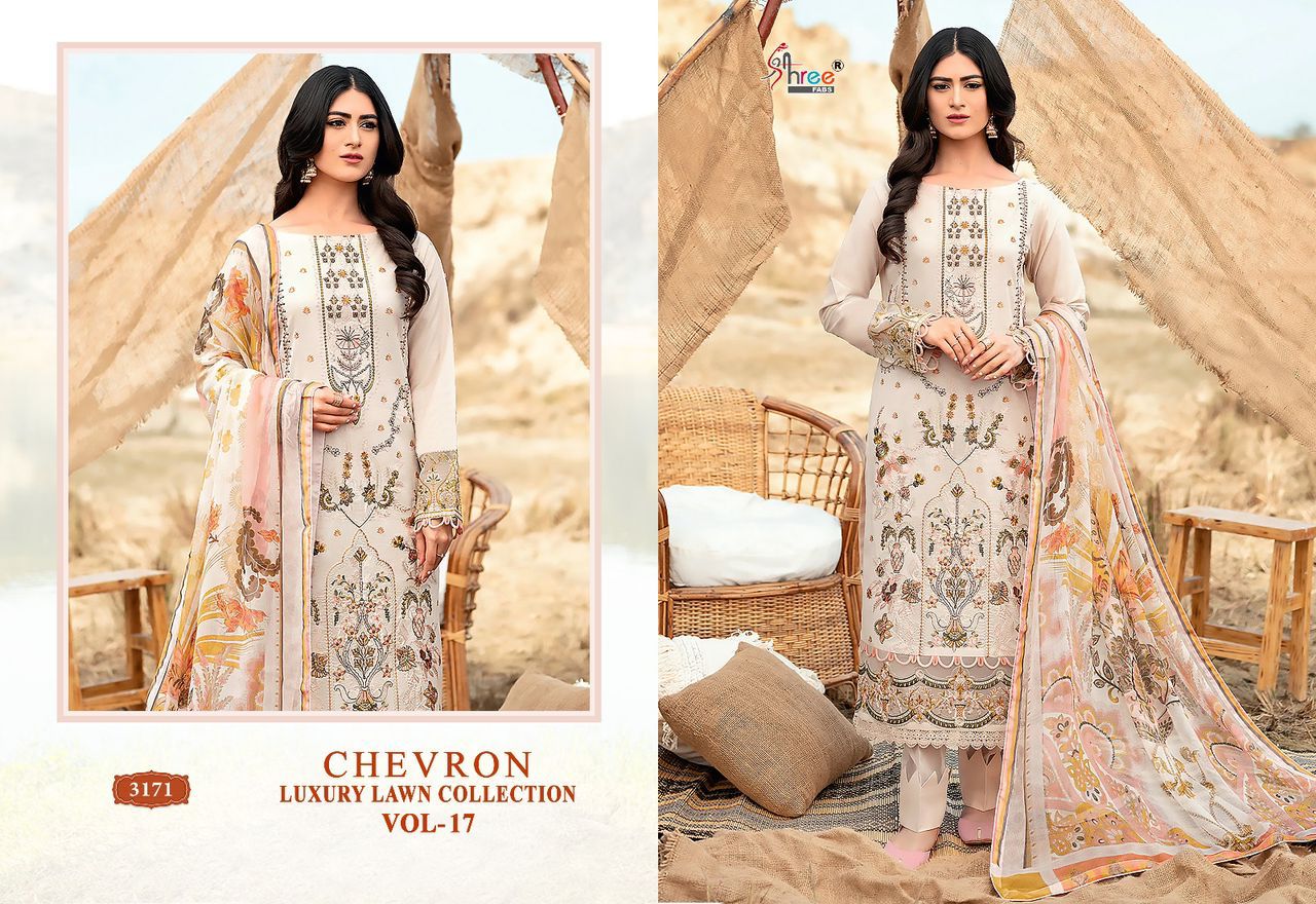 shree fabs Chevron Luxury Lawn Collection Vol 17 lawn cotton exclusive print salwar suit with chiffon dupatta catalog