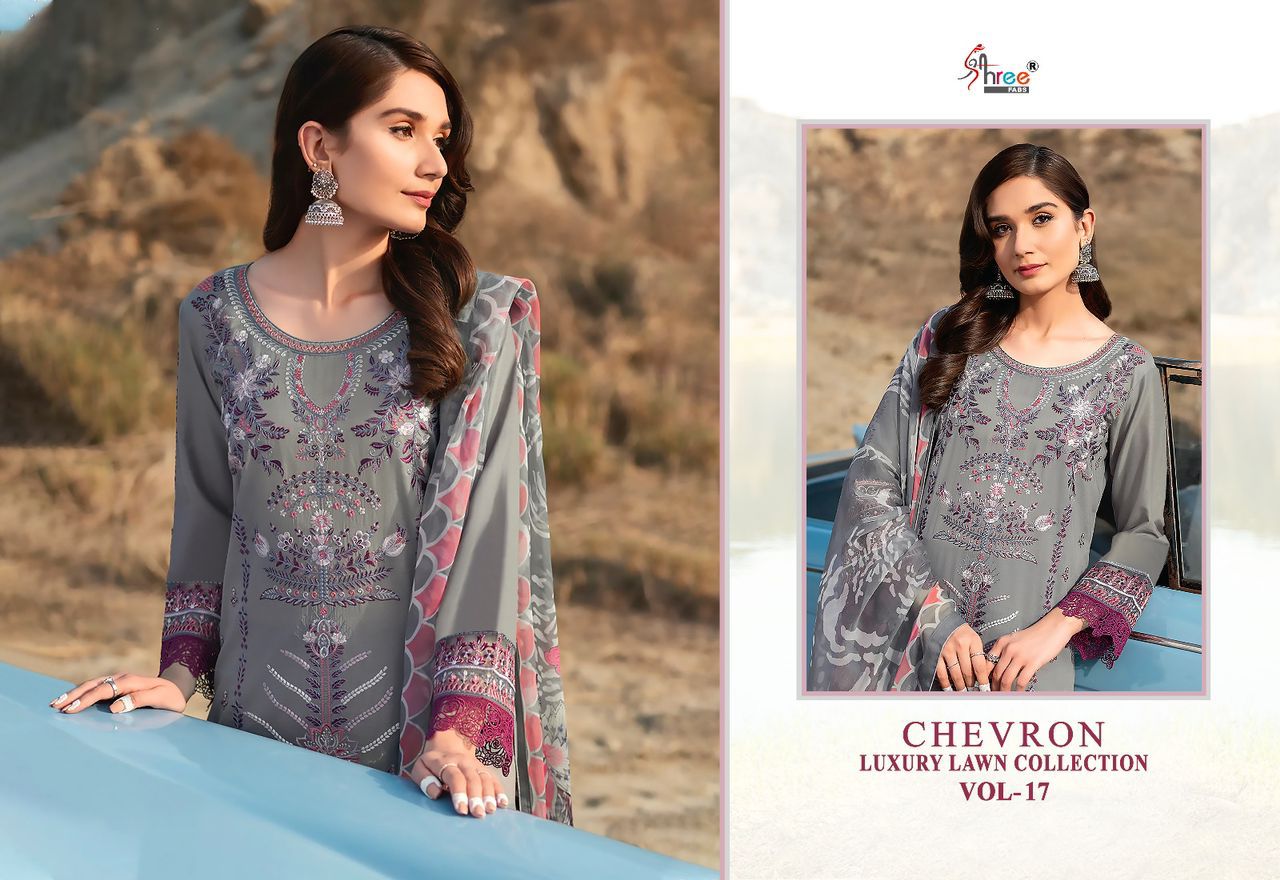 shree fabs Chevron Luxury Lawn Collection Vol 17 lawn cotton exclusive print salwar suit with chiffon dupatta catalog