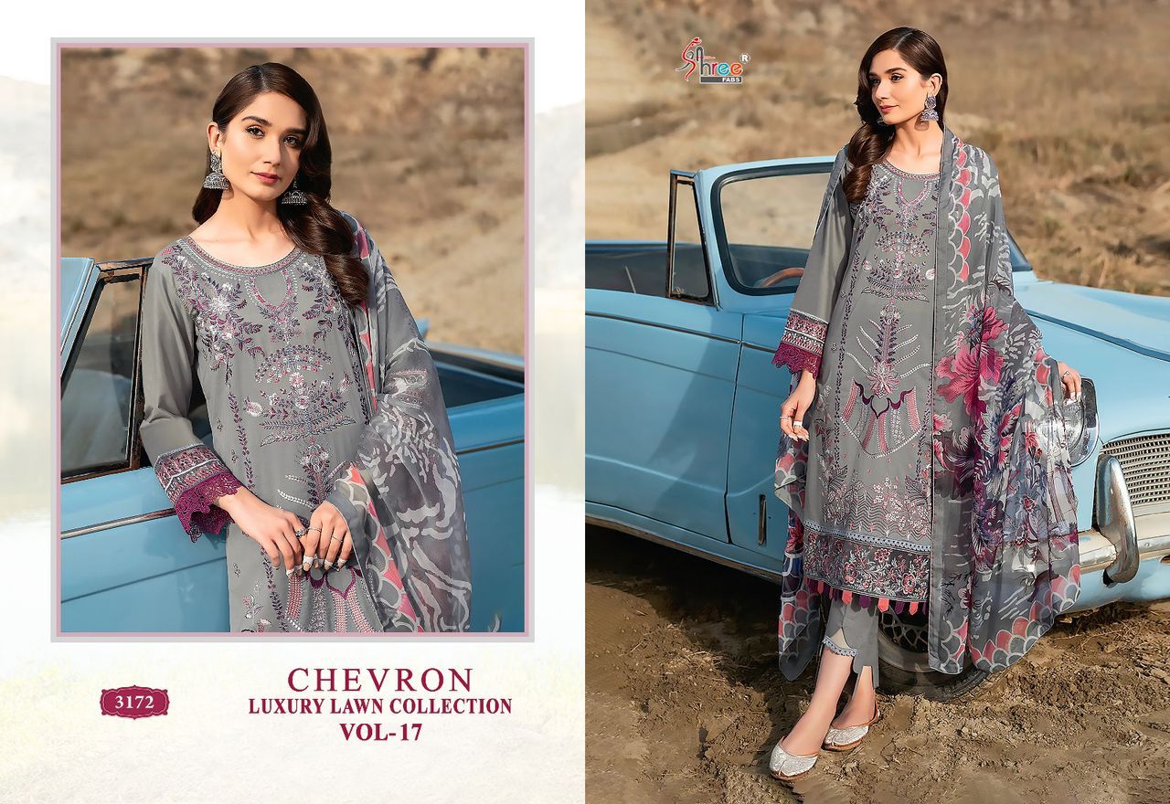 shree fabs Chevron Luxury Lawn Collection Vol 17 lawn cotton exclusive print salwar suit with chiffon dupatta catalog