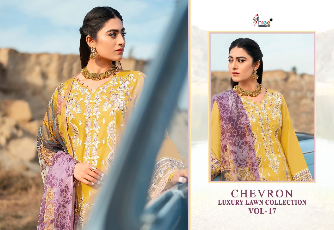 shree fabs Chevron Luxury Lawn Collection Vol 17 lawn cotton exclusive print salwar suit with chiffon dupatta catalog