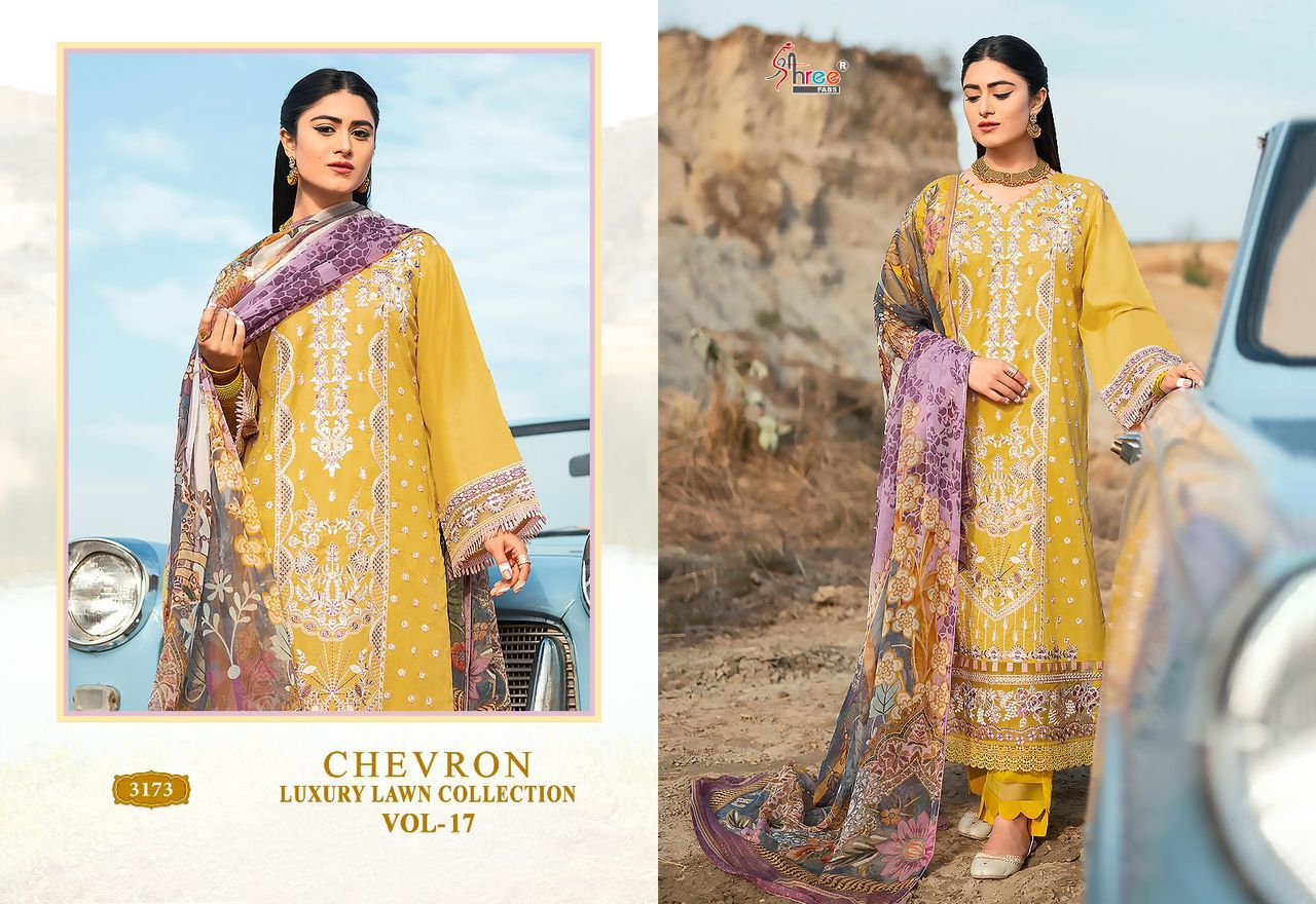 shree fabs Chevron Luxury Lawn Collection Vol 17 lawn cotton exclusive print salwar suit with chiffon dupatta catalog