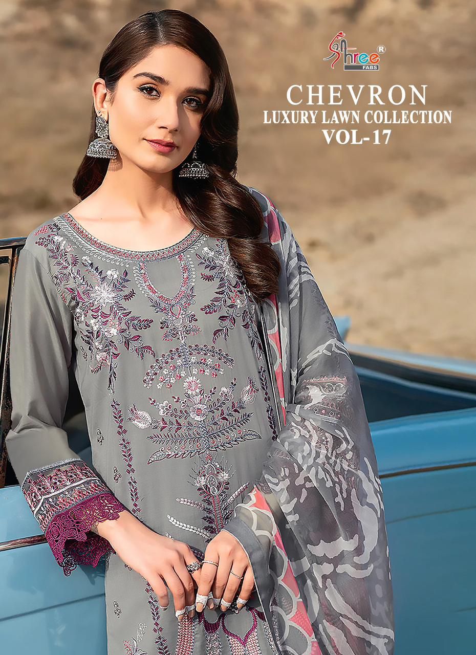 shree fabs Chevron Luxury Lawn Collection Vol 17 lawn cotton exclusive print salwar suit with chiffon dupatta catalog