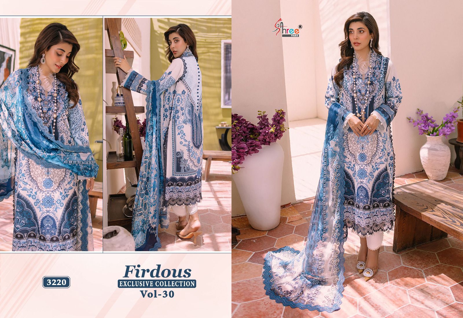 shree fabs Firdous Exclusive Collection Vol 30 cotton innovative look salwar suit with silver dupatta catalog