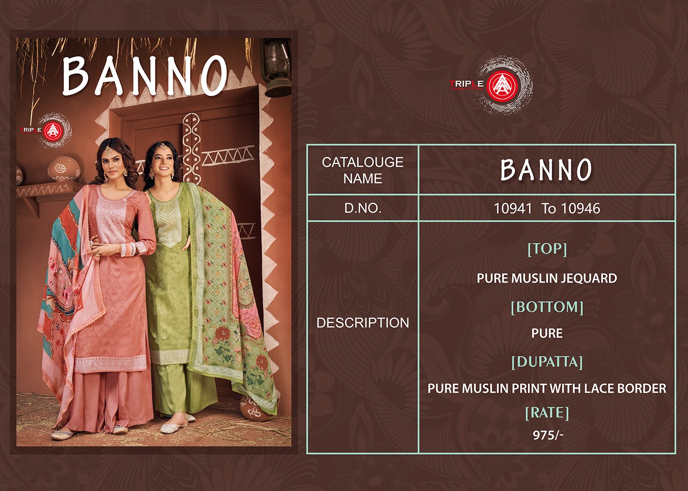 triple aAA Banno muslin innovative look salwar suit catalog