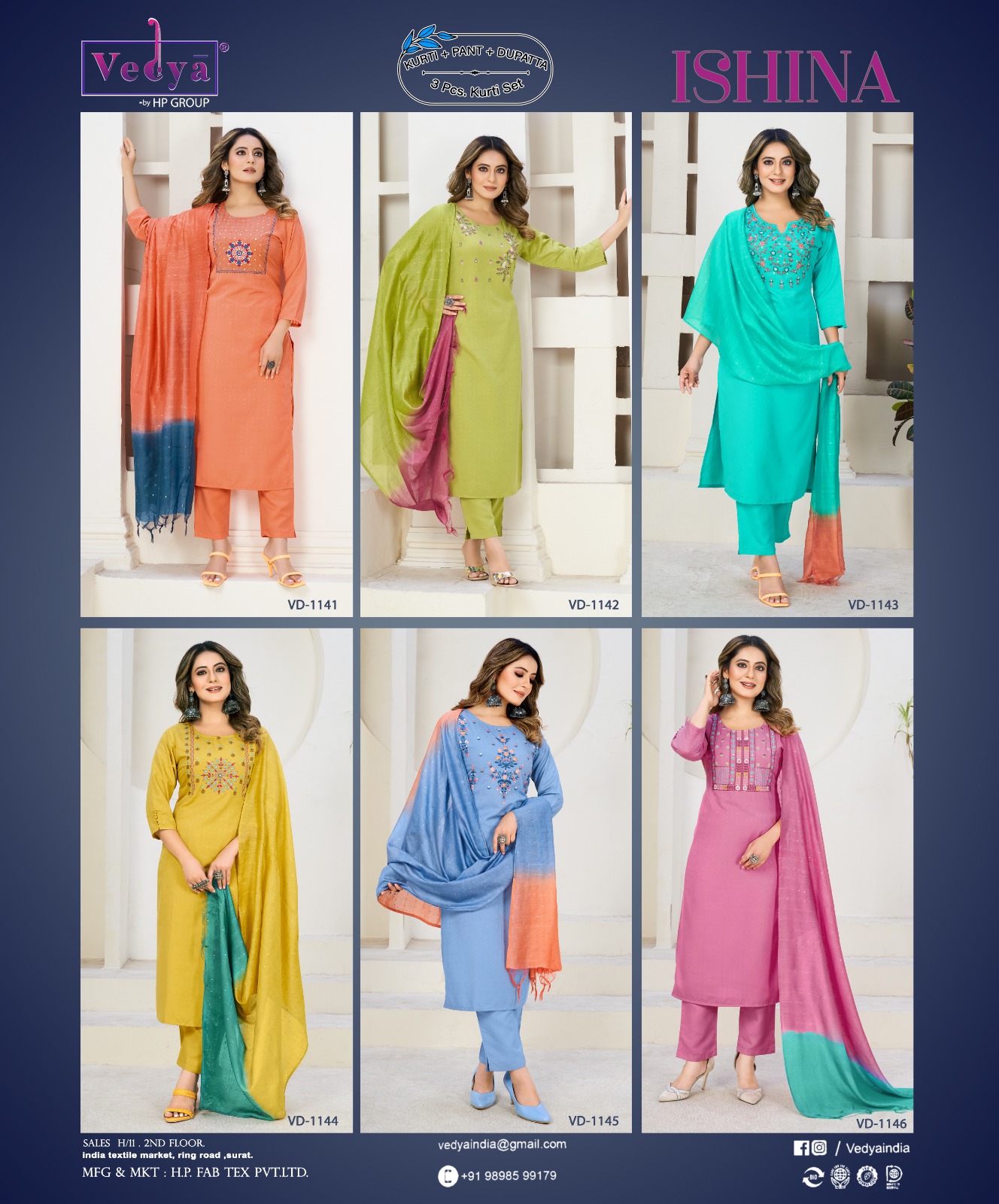 vedya ishina rayon elegant top bottom with dupatta catalog