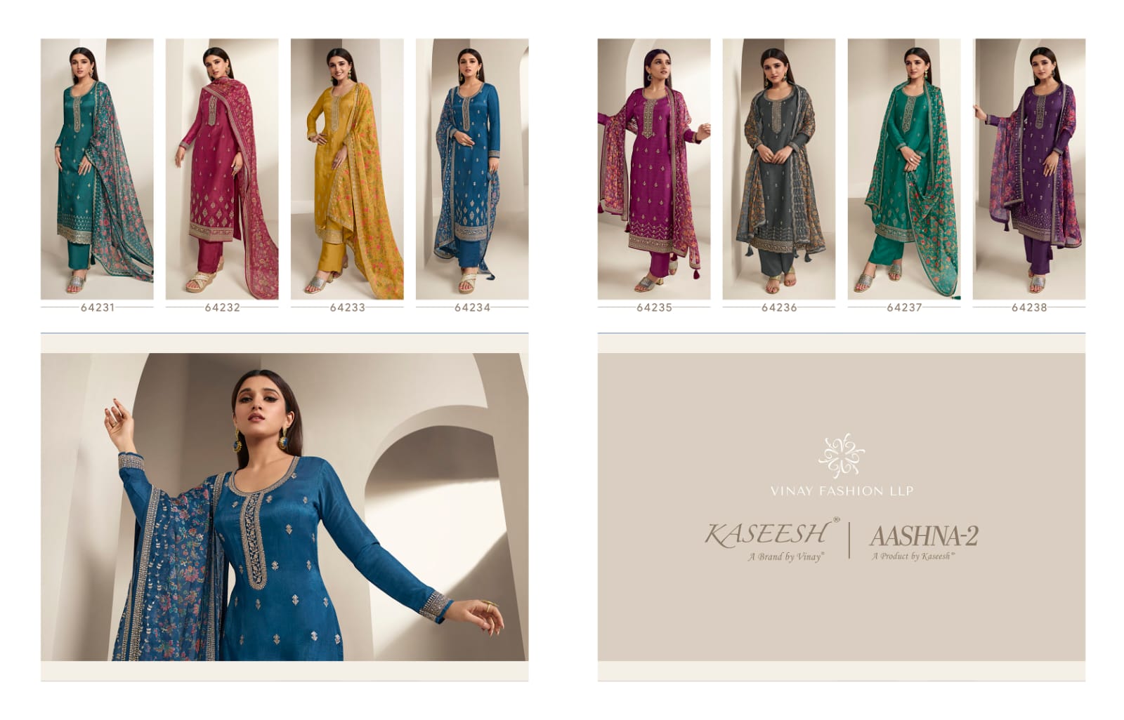 vinay fashin kaseesh aashna 2 organza regal look salwar suit catalog