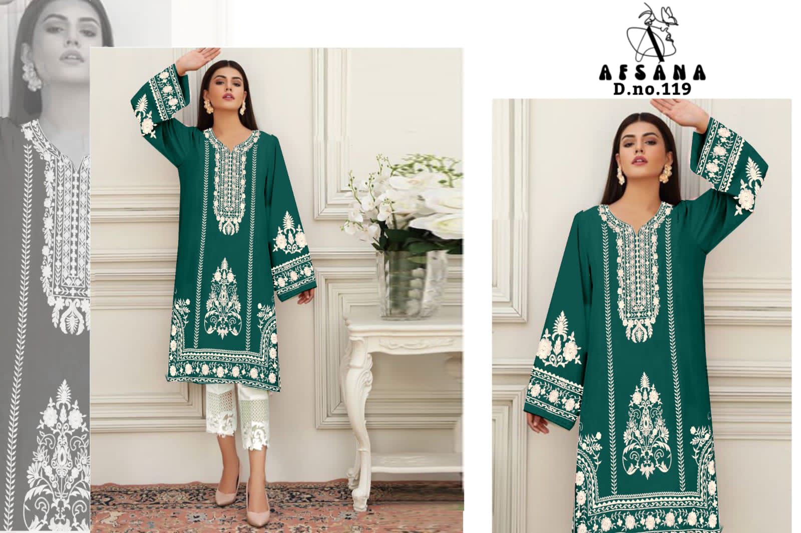 afsana afsana d no 119 georgette decent embroidery look top bottom catalog