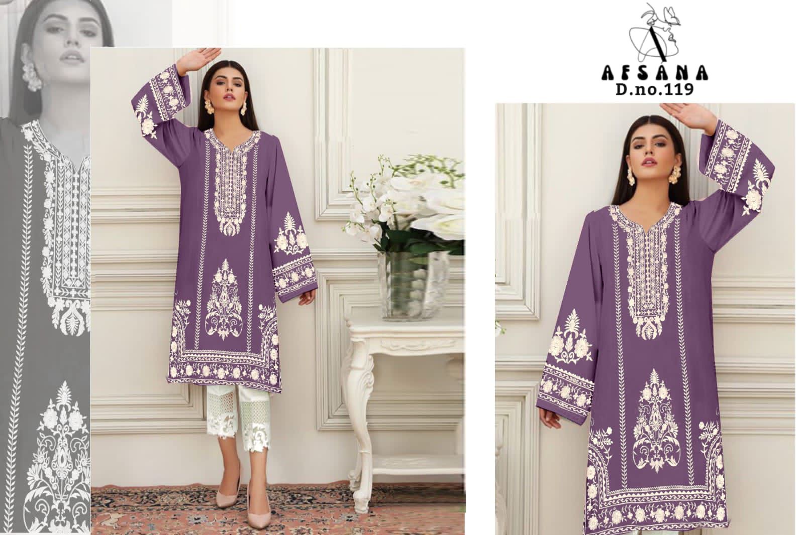 afsana afsana d no 119 georgette decent embroidery look top bottom catalog