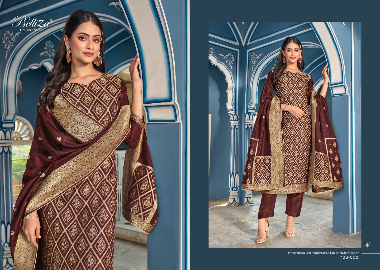 belliza designer studio ishana viscose dola Jaquard gorgeous look salwar suit catalog