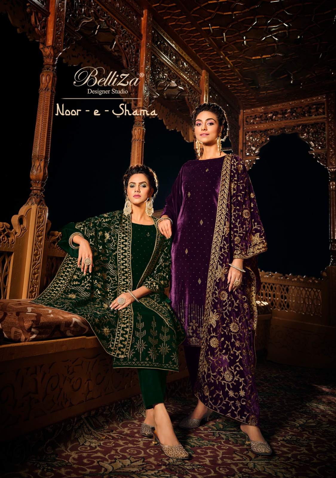 belliza designer studio noor e shama velvet regal look salwar suit catalog