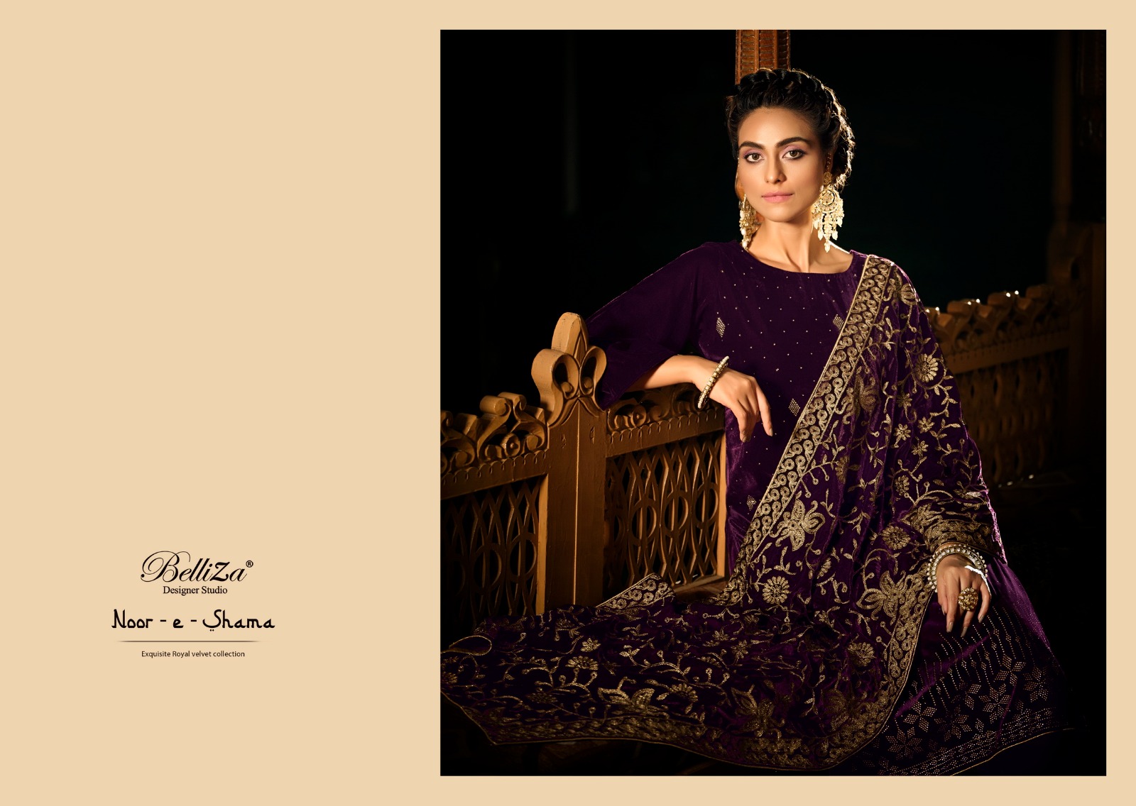 belliza designer studio noor e shama velvet regal look salwar suit catalog