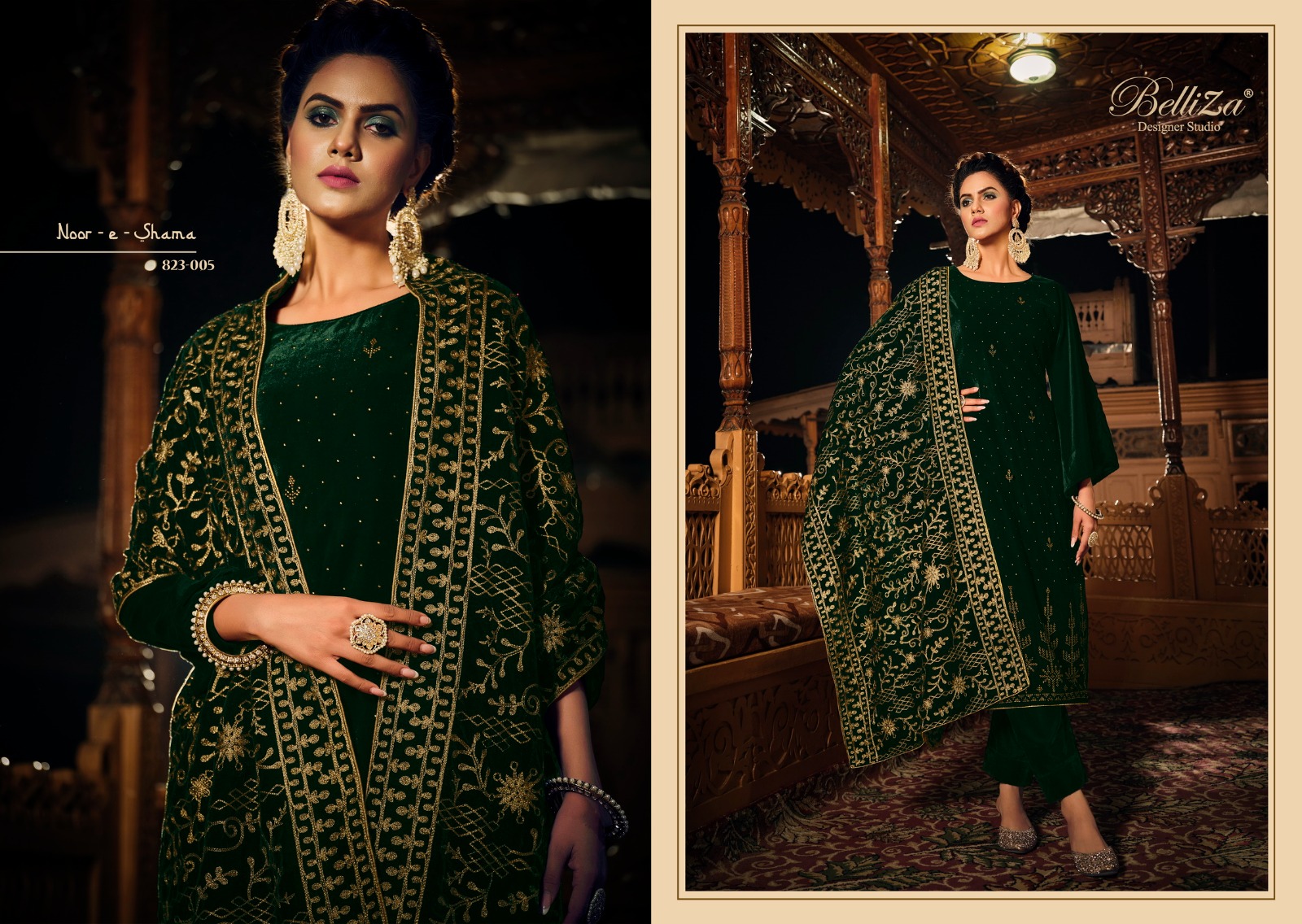 belliza designer studio noor e shama velvet regal look salwar suit catalog