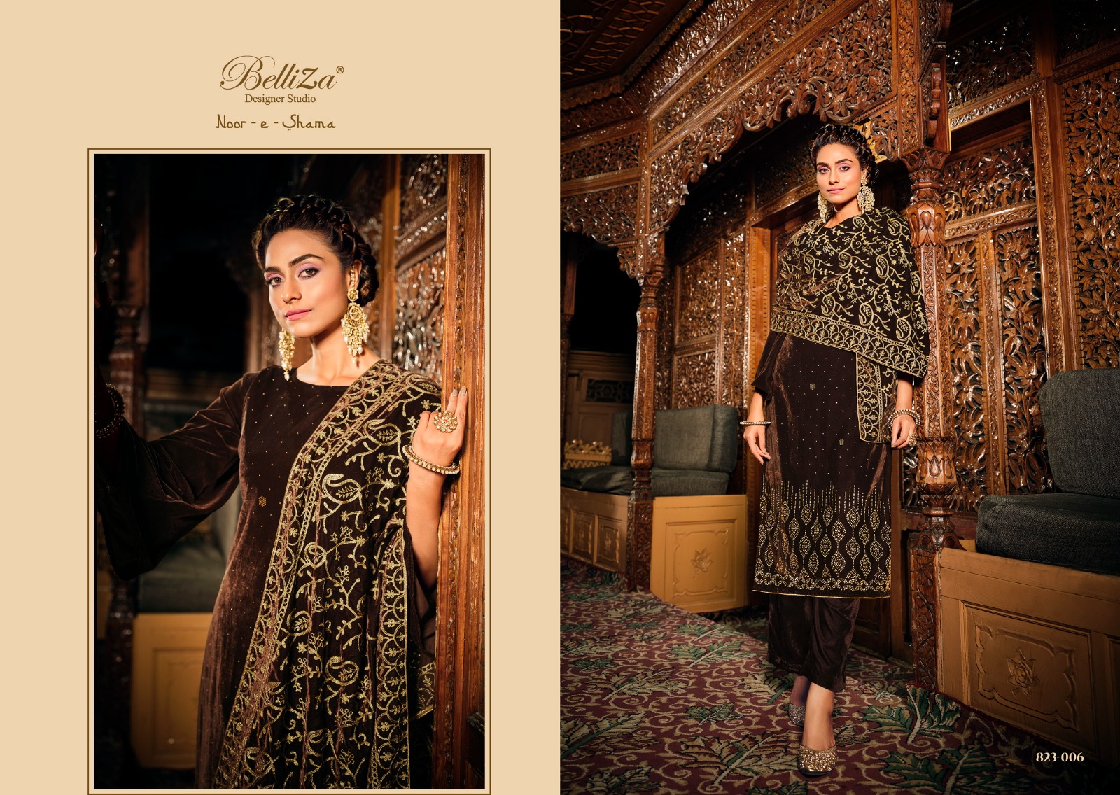 belliza designer studio noor e shama velvet regal look salwar suit catalog