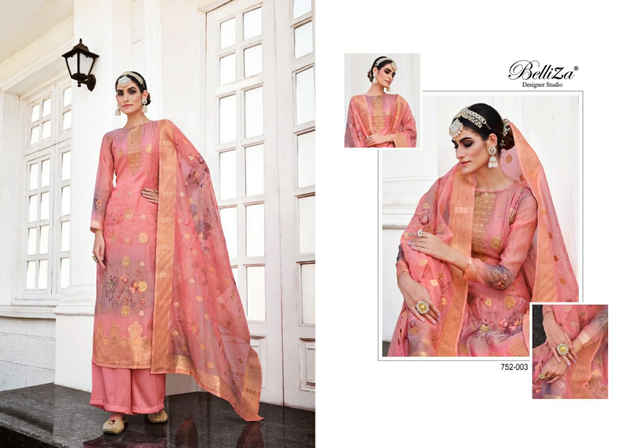 belliza designer studio shahinoor organza innovative look salwar suit catalog