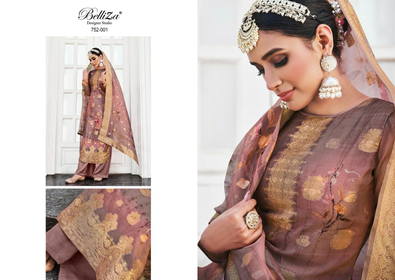 belliza designer studio shahinoor organza innovative look salwar suit catalog