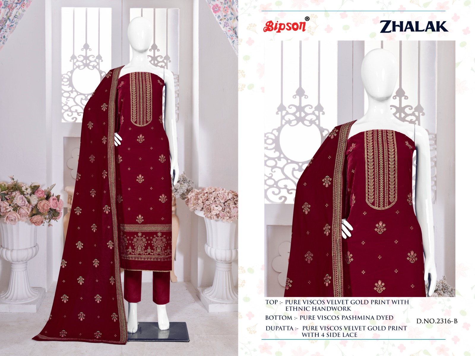 bipson zhalak 2316 viscose velvet elegant salwar suit catalog