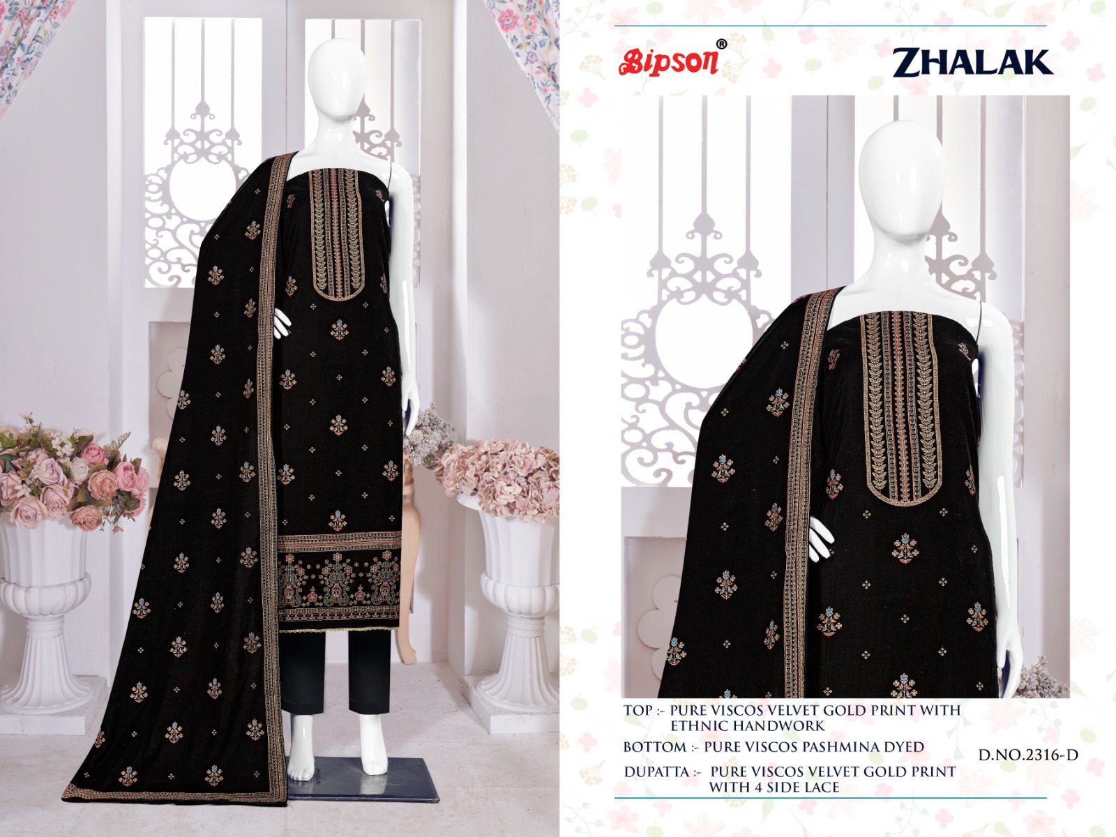 bipson zhalak 2316 viscose velvet elegant salwar suit catalog