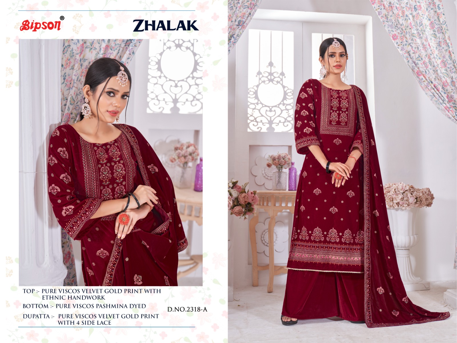 bipson zhalak 2318 viscose velvet festive look salwar suit catalog