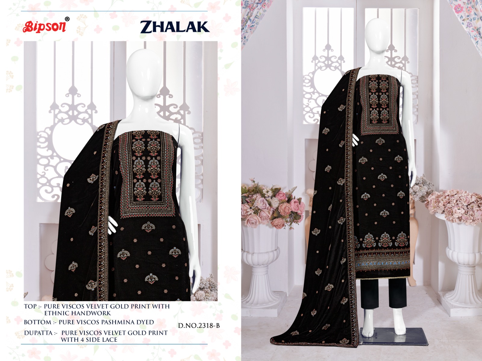 bipson zhalak 2318 viscose velvet festive look salwar suit catalog