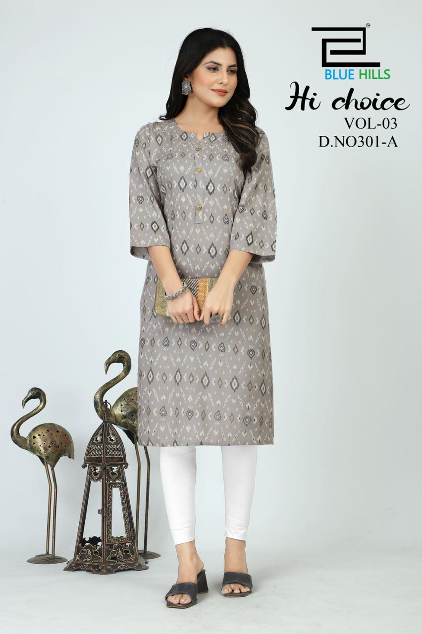 blue hills hichoice vol 3 rayon elegant kurti catalog