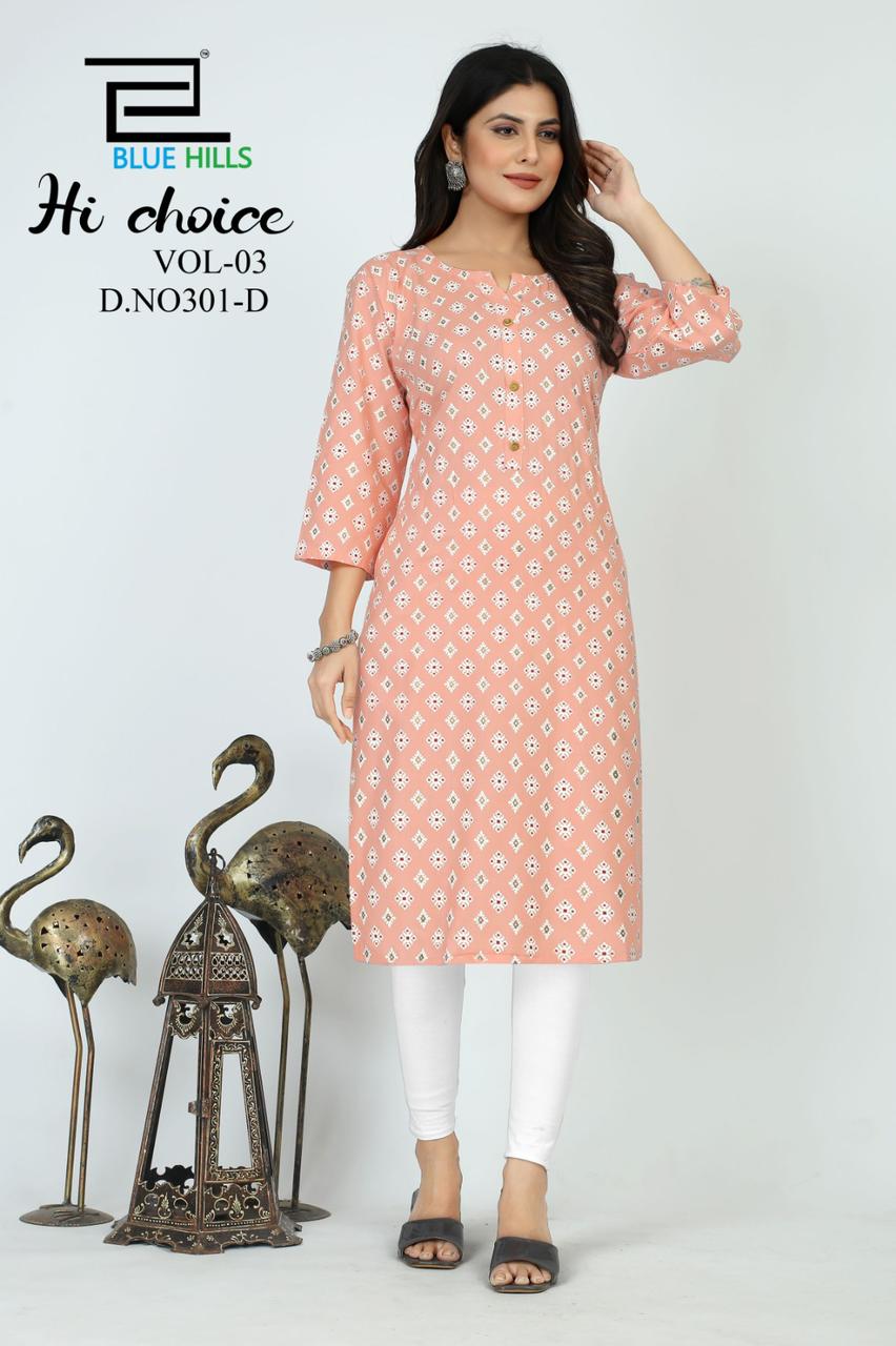 blue hills hichoice vol 3 rayon elegant kurti catalog