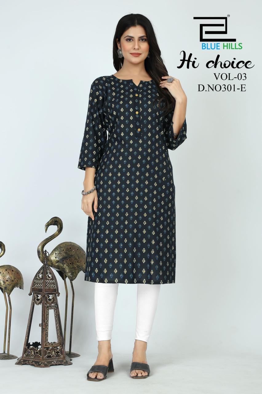 blue hills hichoice vol 3 rayon elegant kurti catalog