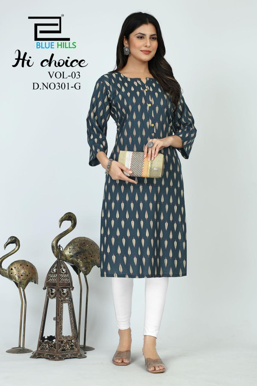 blue hills hichoice vol 3 rayon elegant kurti catalog