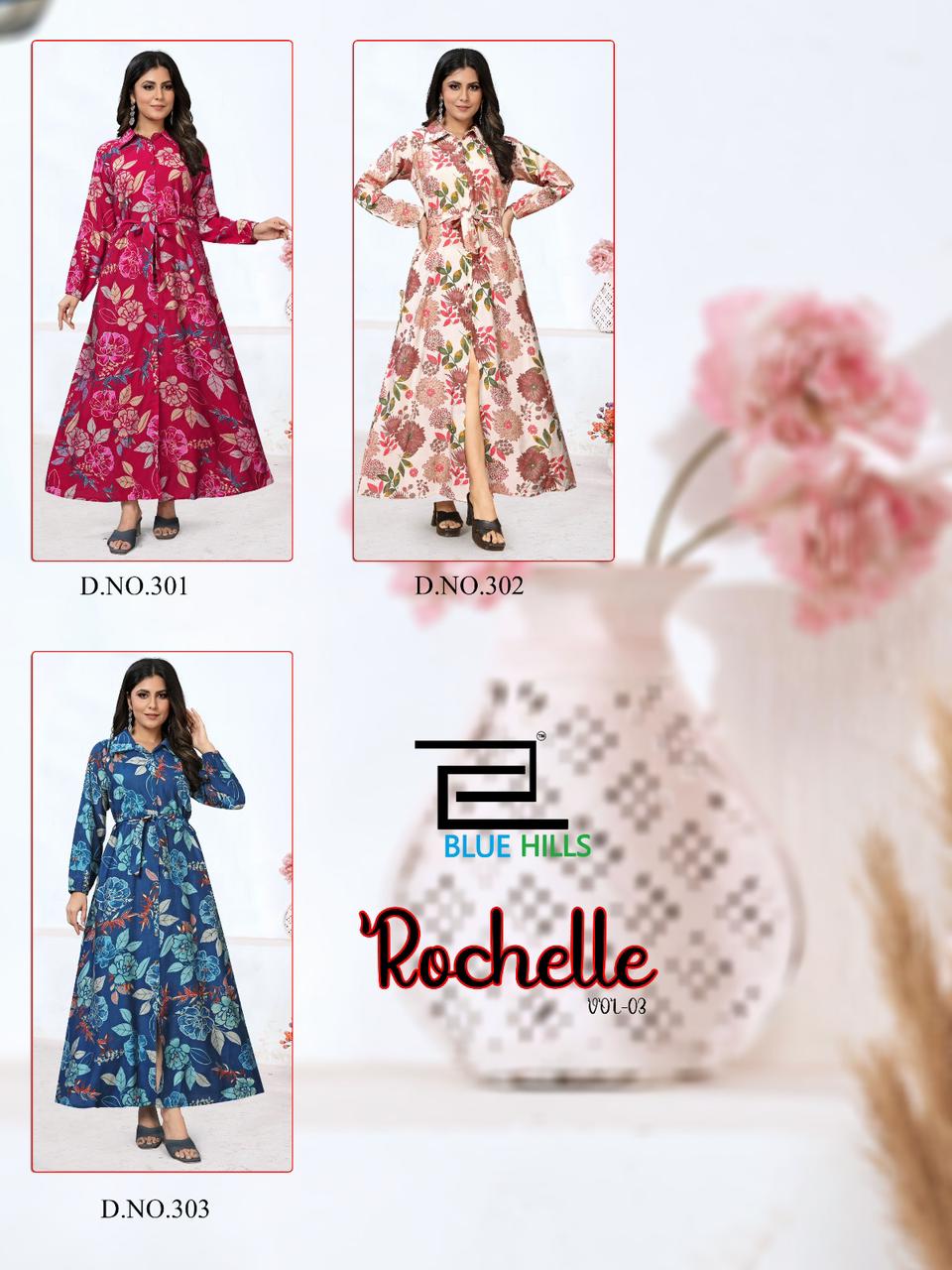 blue hills rochelle vol 3 modal cahnderi exclusive print kurti catalog