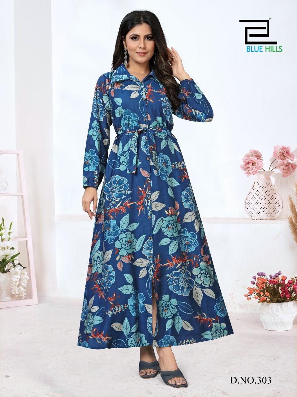 blue hills rochelle vol 3 modal cahnderi exclusive print kurti catalog