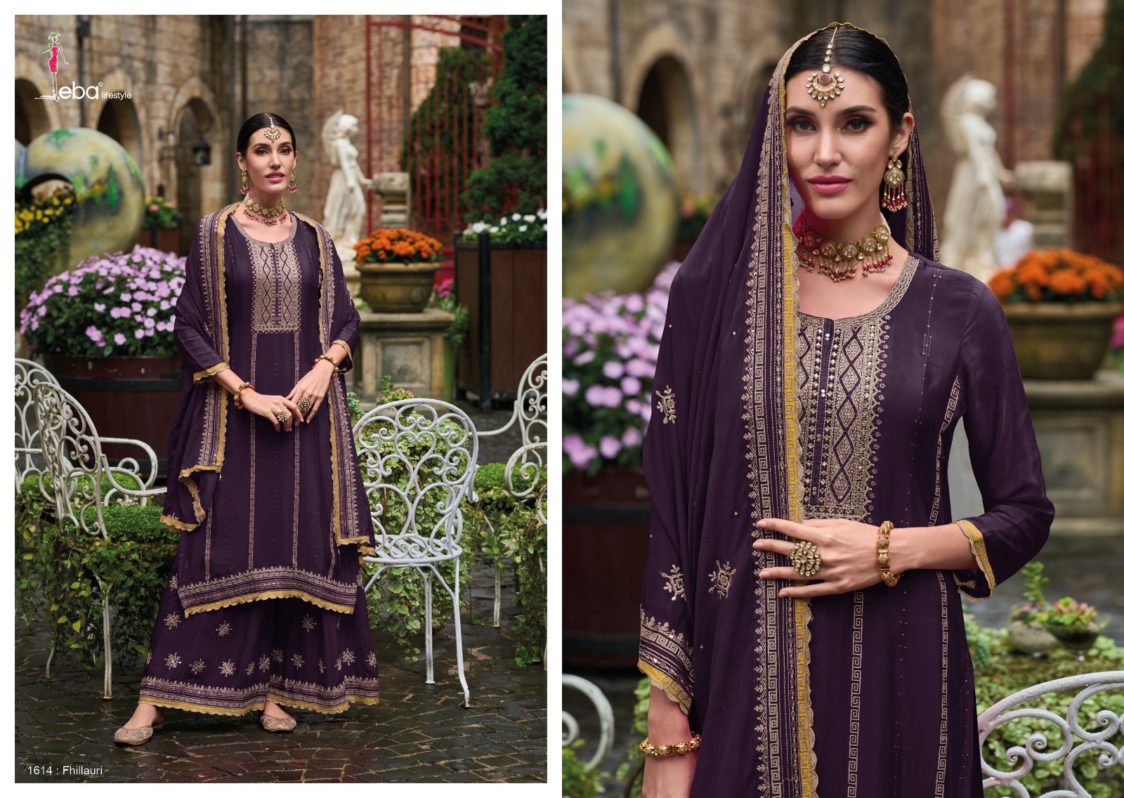 eba lifestyle fhillauri chinnon attrective look salwar suit catalog