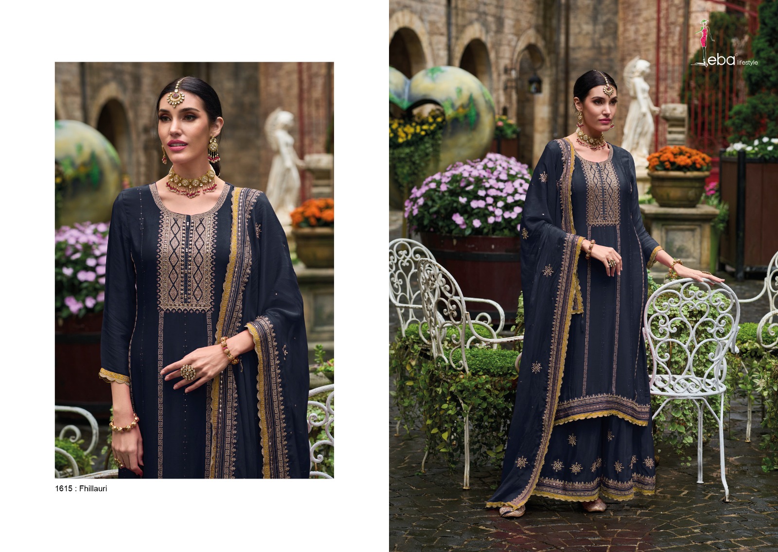 eba lifestyle fhillauri chinnon attrective look salwar suit catalog