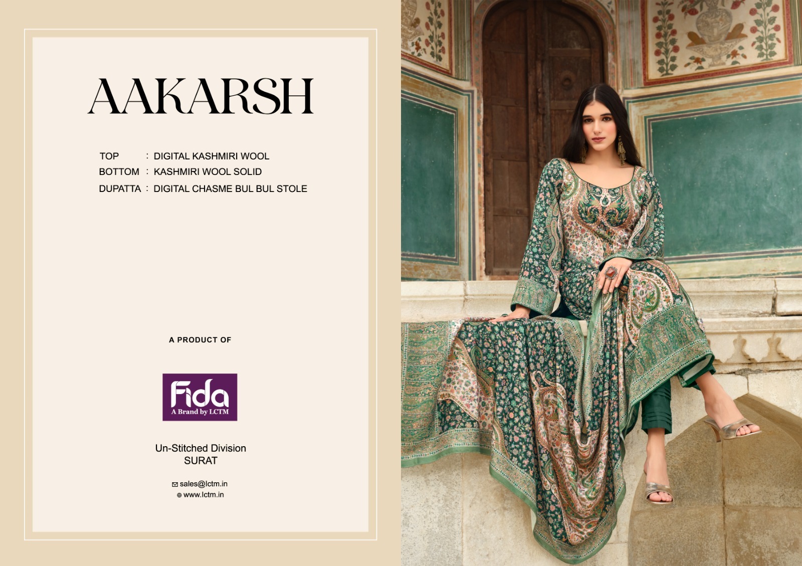 fida international aakrash wool exclusive print salwar suit catalog