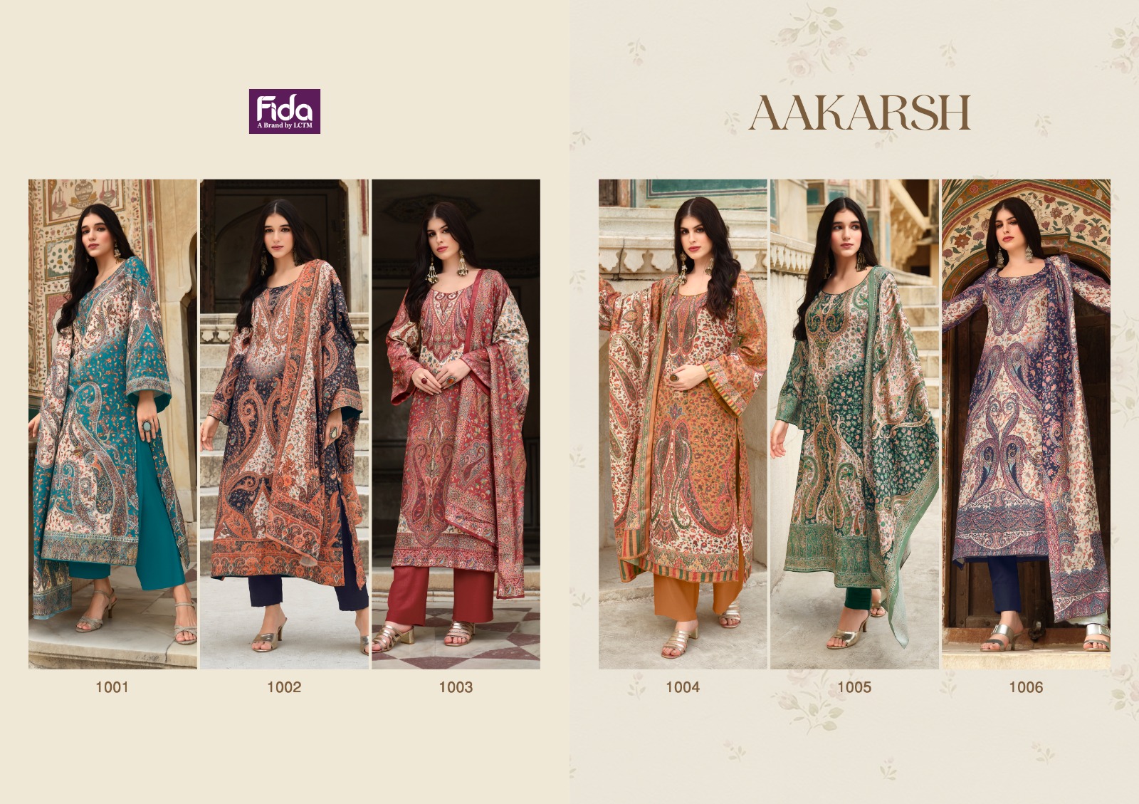 fida international aakrash wool exclusive print salwar suit catalog