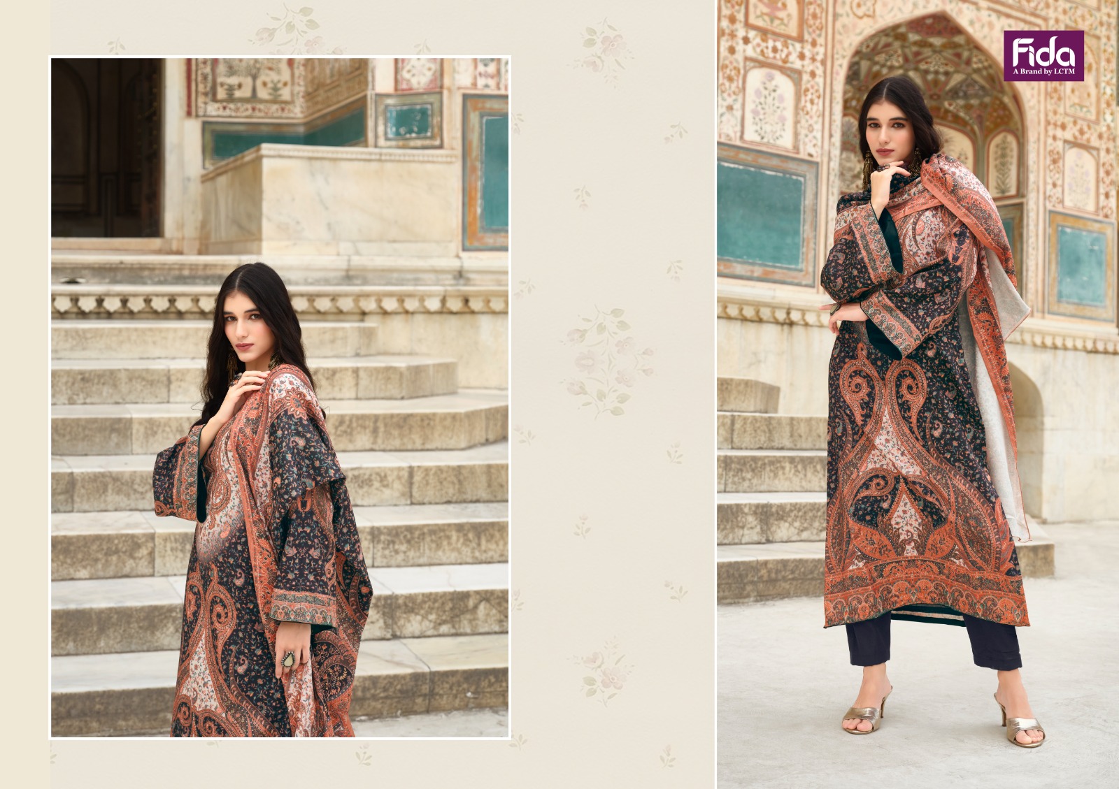 fida international aakrash wool exclusive print salwar suit catalog