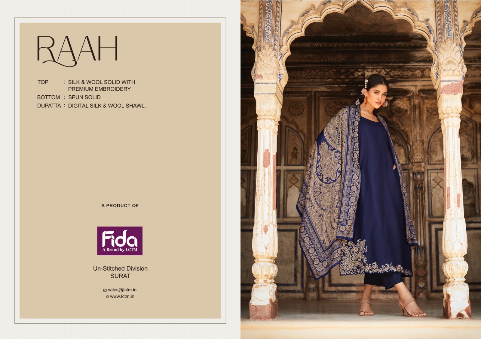 fida international raah platinum wool exclusive look salwar suit cataloug