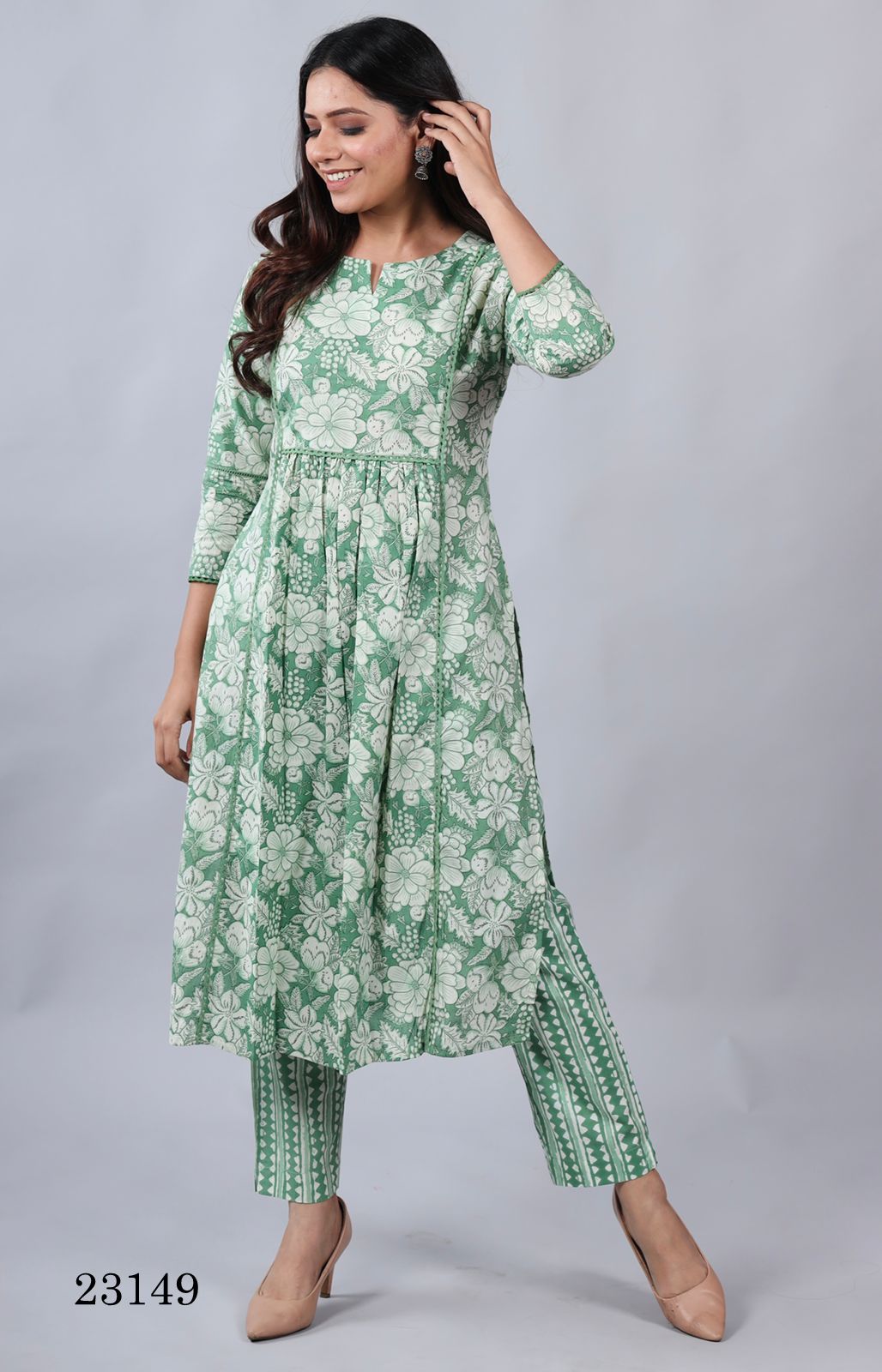 indira d no 23149 Pure Cambric Cotton Catchy look kurti bottom  size set