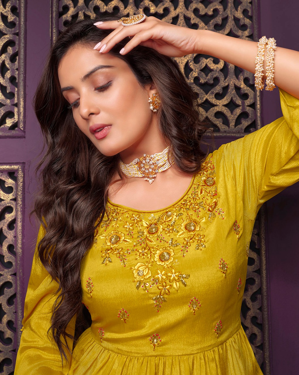 lily and lali eminent 2 chinon elegant look top bottom with dupatta catalog