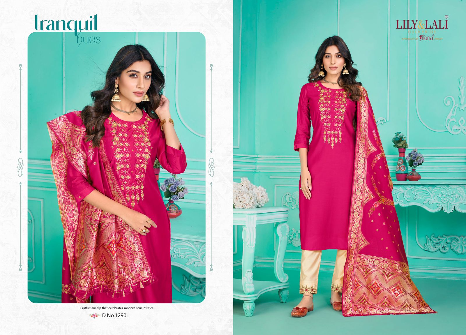 lily and lali gulmeena 2 milan silk attrective look top bottom with dupatta catalog