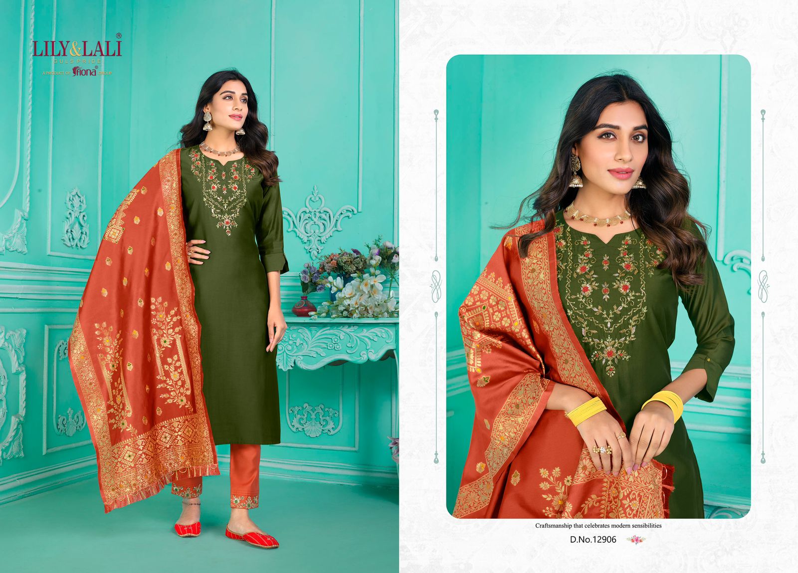 lily and lali gulmeena 2 milan silk attrective look top bottom with dupatta catalog