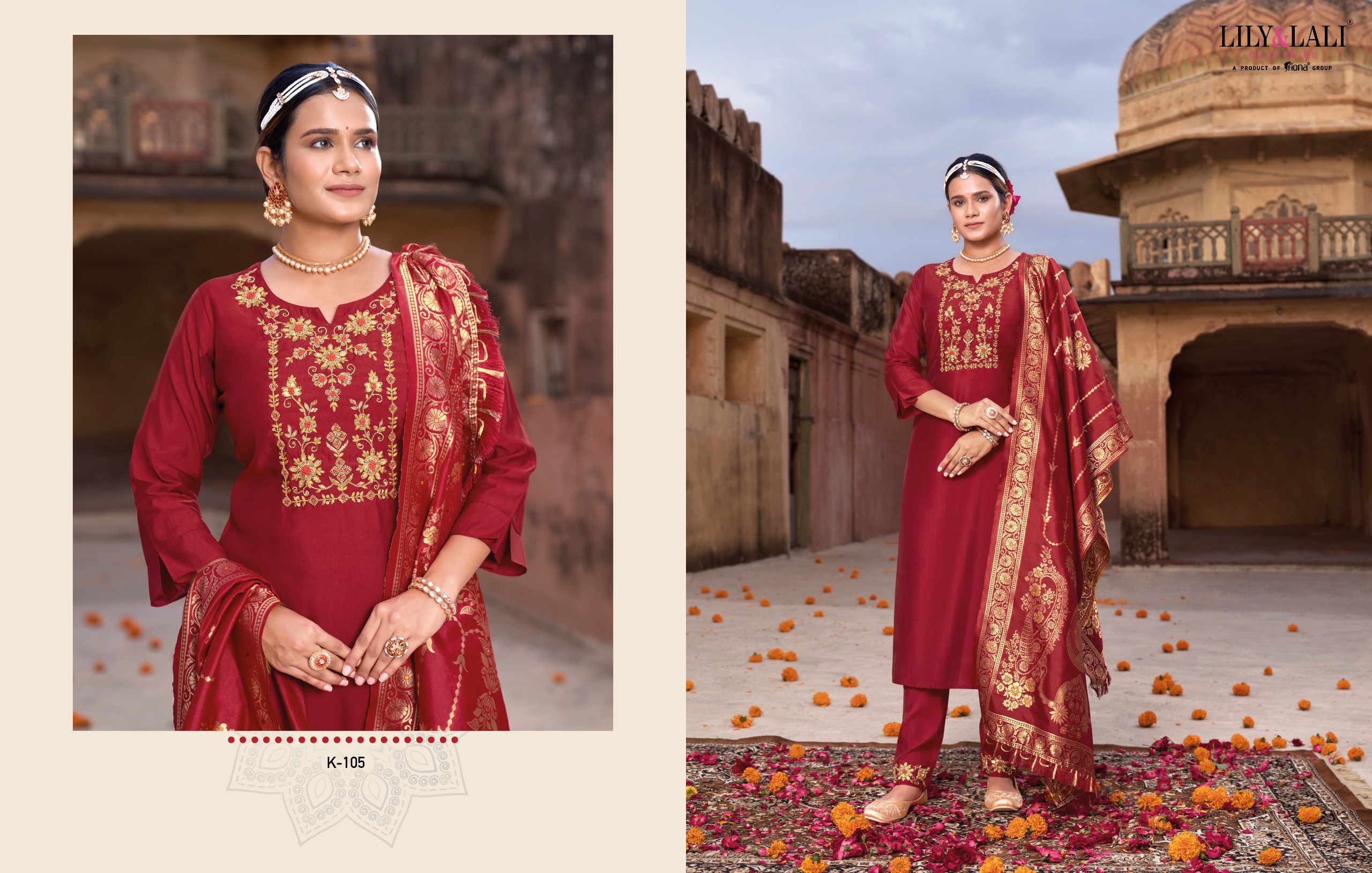 lily and lali karwa exclusive fancy festive look top bottom with dupatta catalog