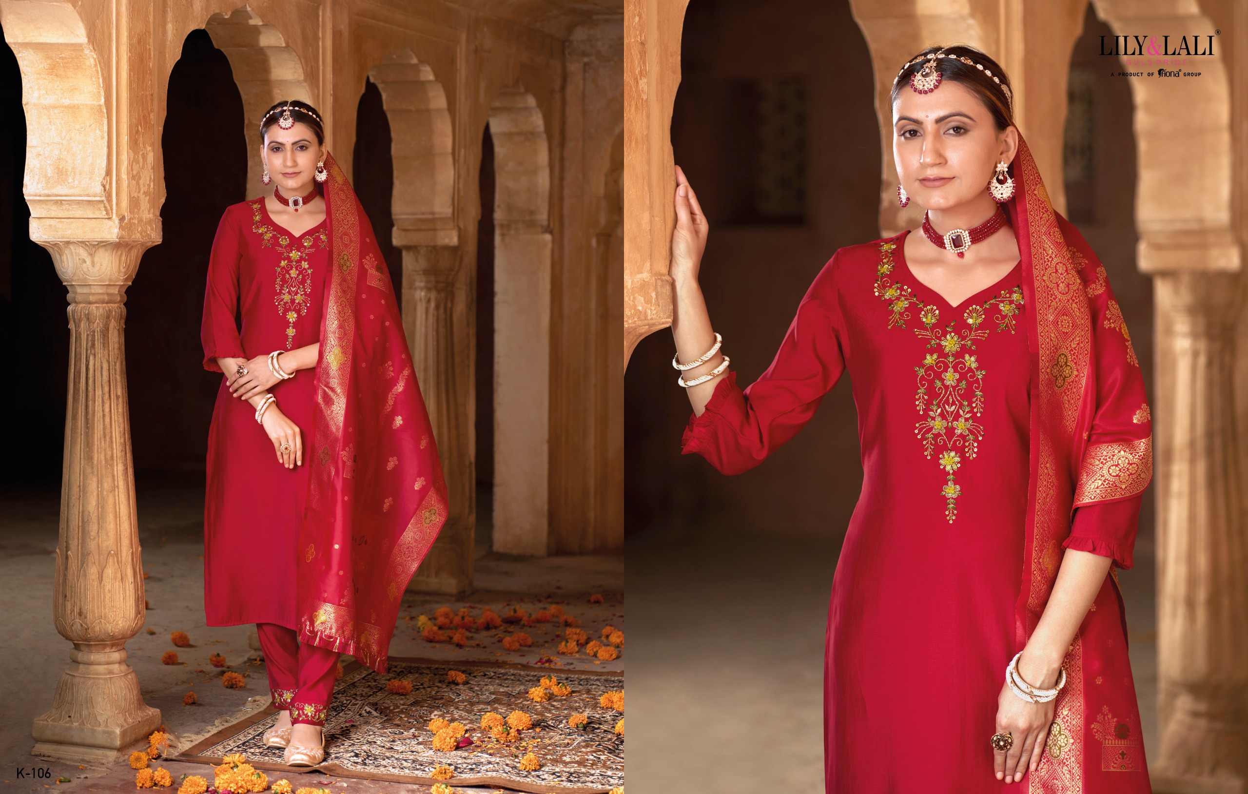 lily and lali karwa exclusive fancy festive look top bottom with dupatta catalog