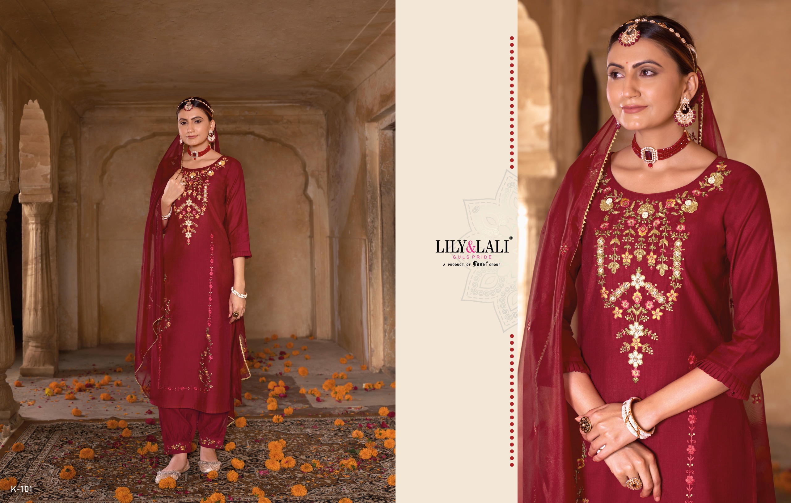 lily and lali karwa exclusive fancy festive look top bottom with dupatta catalog