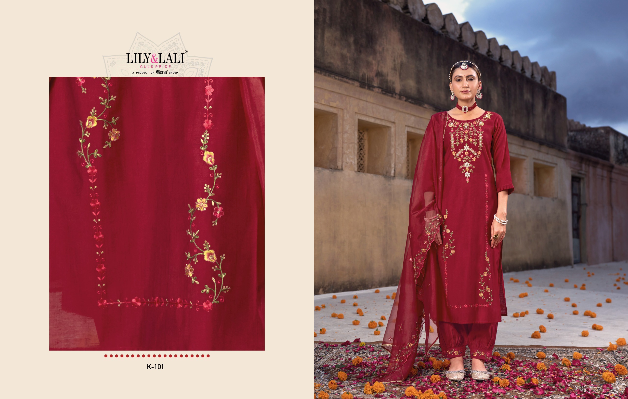 lily and lali karwa exclusive fancy festive look top bottom with dupatta catalog