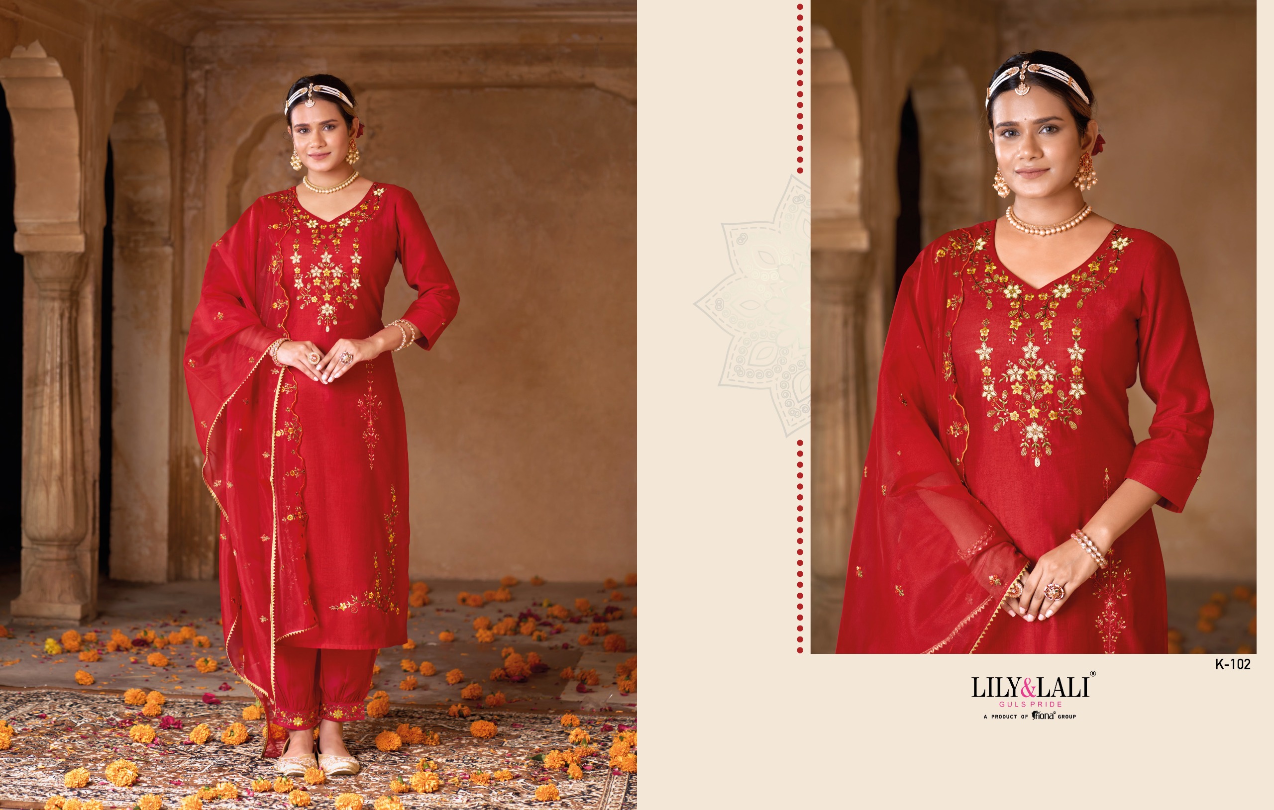 lily and lali karwa exclusive fancy festive look top bottom with dupatta catalog