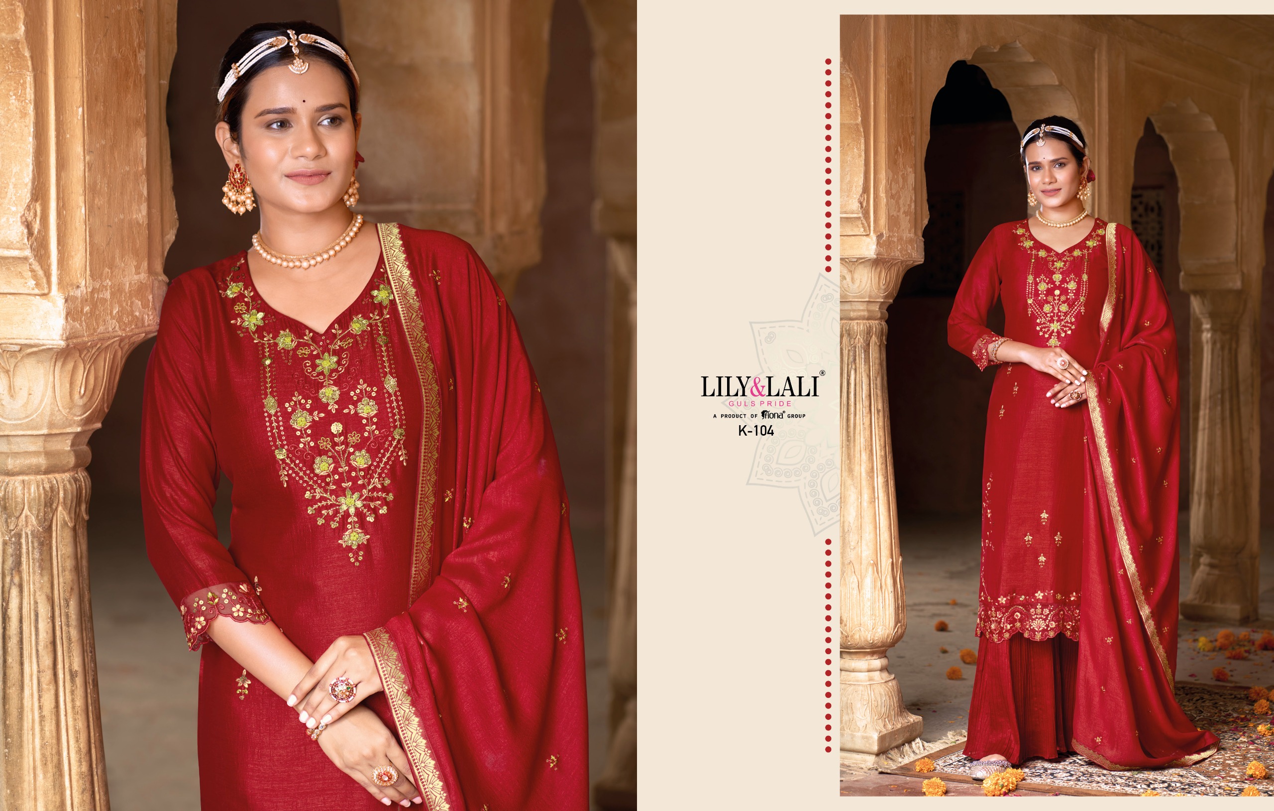 lily and lali karwa exclusive fancy festive look top bottom with dupatta catalog