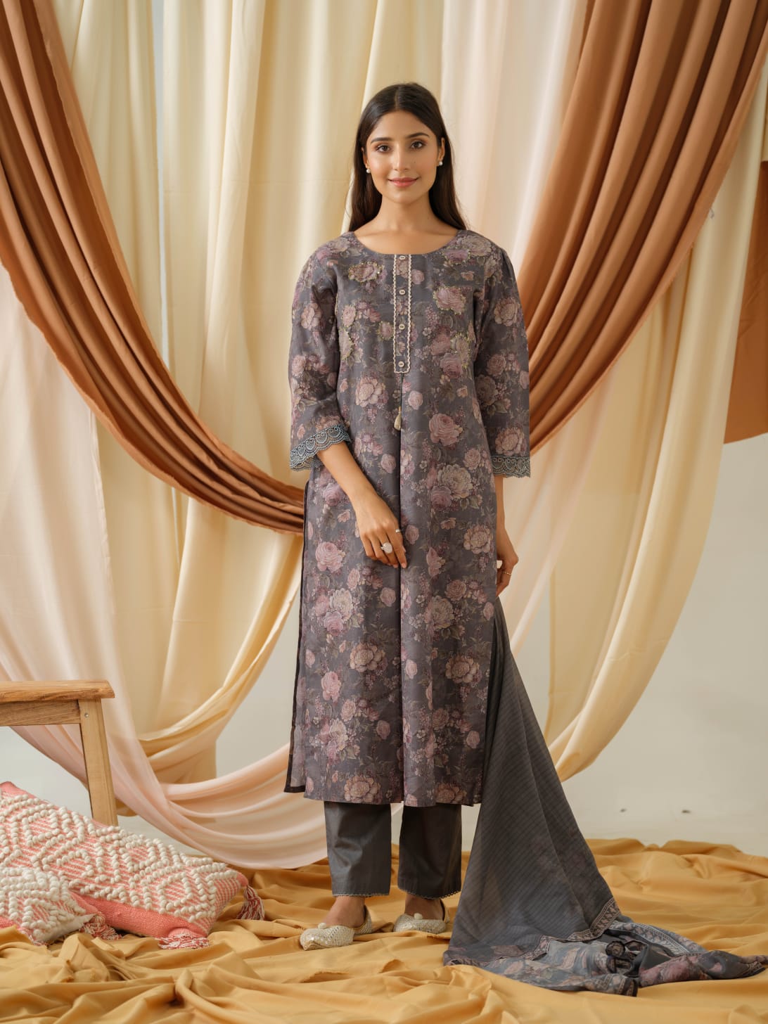 psyna d no 2330 linen elegant top pant with dupatta size set