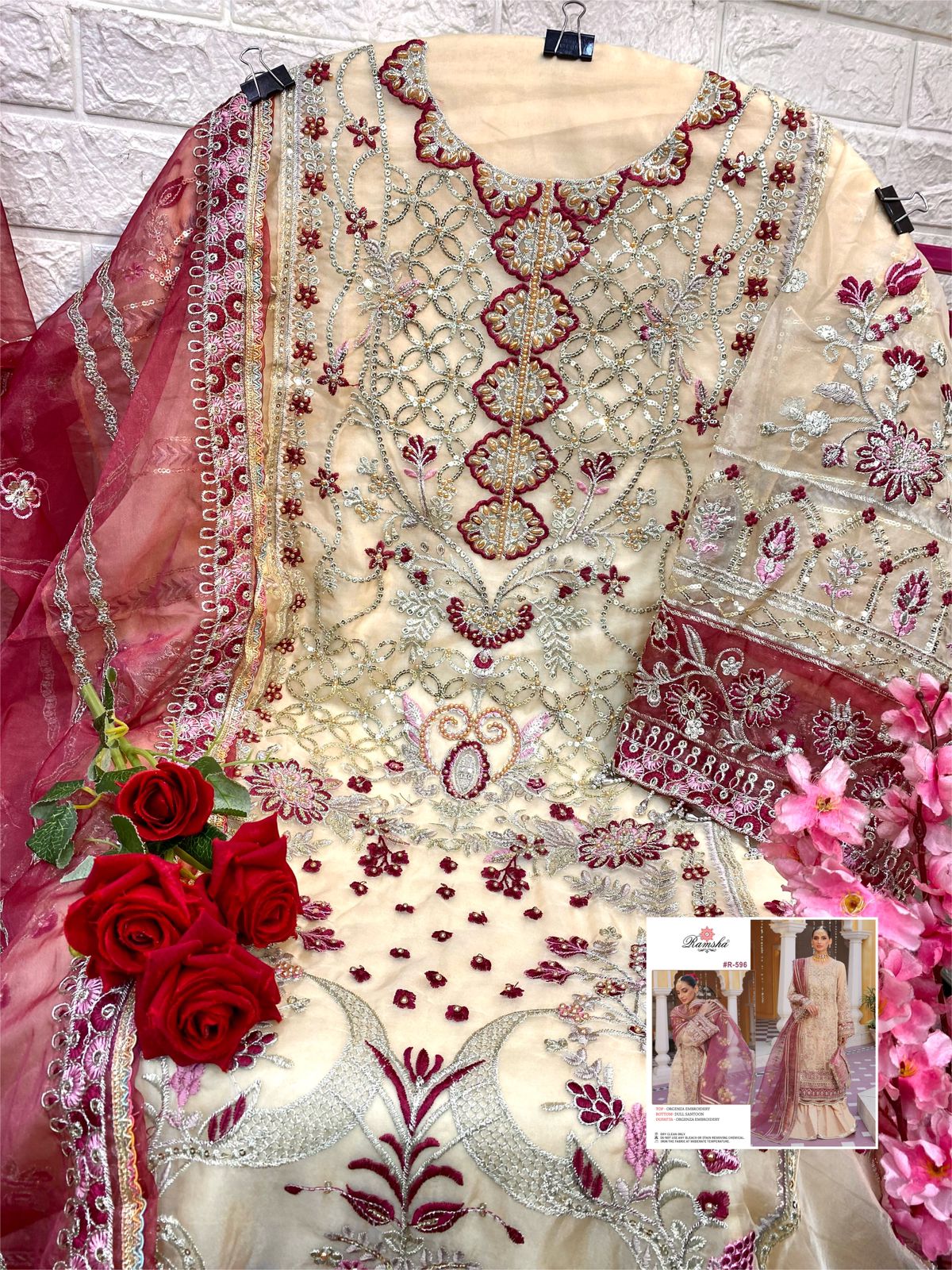 ramsha r 596 organza decent embroidery look salwar suit singal