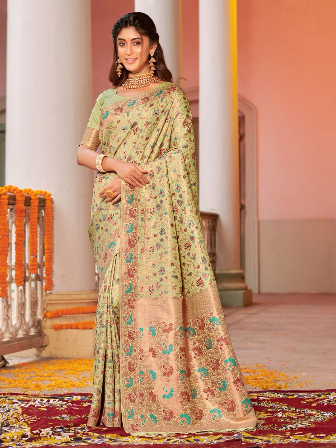 sangam print gulabi silk banarsi silk elegant saree catalog