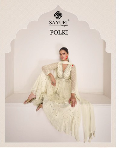 sayuri polki gerogtte decent look top dupatta catalog