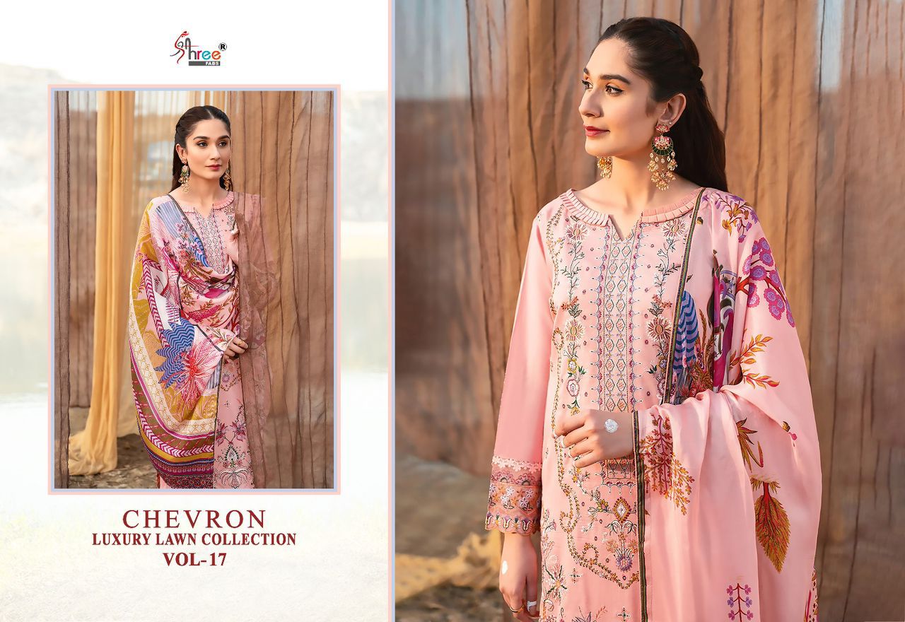 shree fabs Chevron Luxury Lawn Collection Vol 17 lawn cotton attrective print salwar suit with cottton dupatta catalog